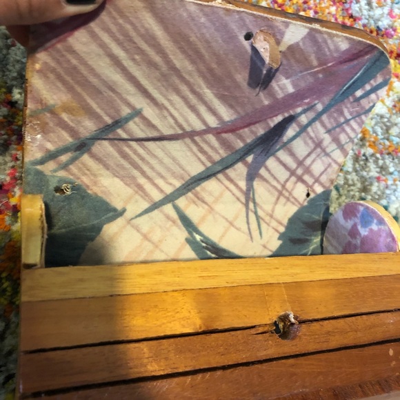 VTG 70s Boho wooden box mini bag handle crossbody - Picture 7 of 7